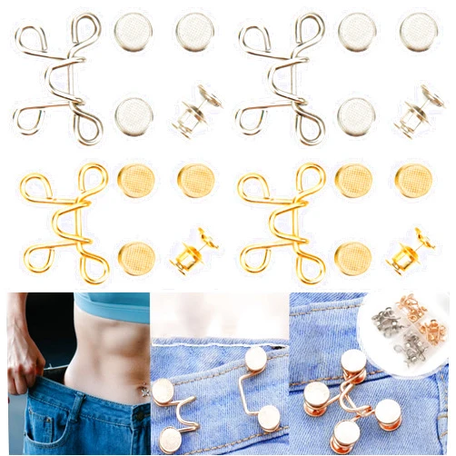 Clyaiylc Pant Waist Tightener 4Pcs Pants Tightener for Waist, No Sewing Required Waist Tightener for Pant Women, Jeans and Dress, Jeans Button Pins