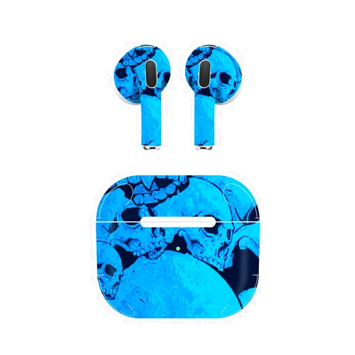 MIGHTY SKINS MightySkins Skin Compatible with Apple AirPods (3rd Generation) - Blue Skulls | Protective, Durable, and Unique Vinyl Decal wrap Cover | Easy to Apply, Remove, and Change Styles | Made in The USA