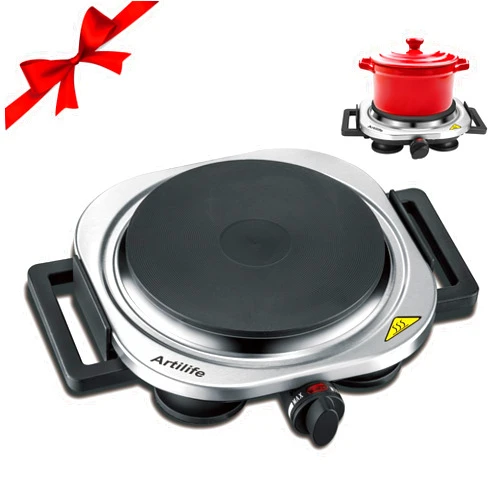 Artilife Mini Hot Plate Small Hot Plate,Small Hot Plate Electric Mini,Mini Hot Plate Electric,Cast Iron Electric Hot Plate,Perfect Size for Moka Pot (1000W Burner with Foldable Handles)