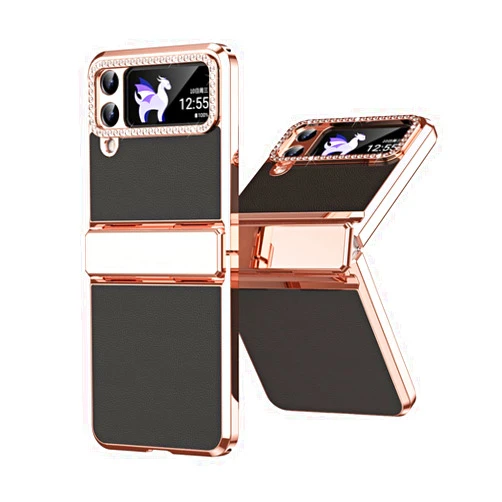 SONIGRA Galaxy Z Flip 4 Bling Case, Z Flip 4 Case with Hinge Protection, Girls Women Z Flip 4 Case with Bling Camera Protector Luxury PU Leather Plating PC Slim Case for Samsung Galaxy Z Flip 4, Black