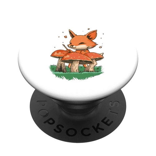 Musikinstrumente Gitarristen lustige Sprüche Funny Fox Playing Drum on Mushroom - Men Women Children PopSockets Standard PopGrip