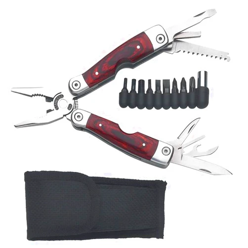 Maxam 11-in-1 Multi-Tool with 9 Interchangeable Bits, Wood and Stainless Steel Handles with Nylon Sheath