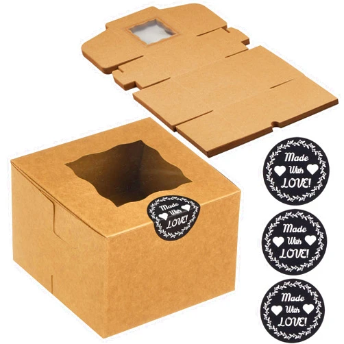 CreekCove 4.5 x 4.5 x 3 in. Bakery Boxes, 25 Pack Kraft Pastry Box with Window - Treat Container for Cookies Macaron and Mini Bundt Cake Containers, with 25 