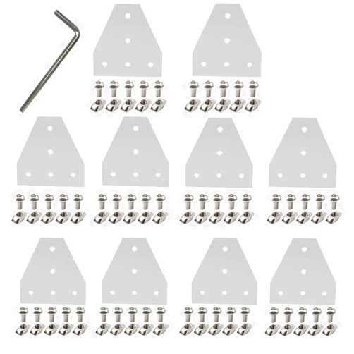 Baykailin 10Pcs 2020 Corner Bracket Joint Plate T Shape 5 Hole Aluminum Extrusion Connector with 50Pcs T-Nuts, 50Pcs Screws and 1Pcs Wrench for 20 x 20mm Series Aluminum Extrusion Profile Silver