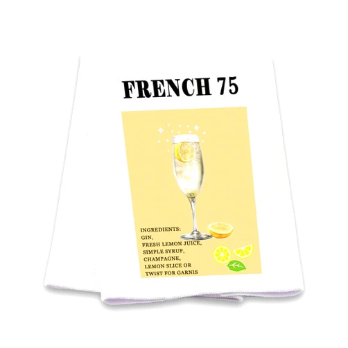 JXGZSO French 75 Lover Gift French 75 Cocktail Kitchen Towel Cocktail Recipe Dishes Towel Bachelorette Party Gift (French 75 Towel)