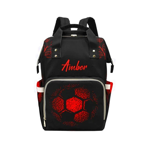 XOZOTY Funny Football Leaf Red Diaper Bags Backpack with Name Personalized Baby Bag Nursing Nappy Bag Travel Tote Bag Gifts