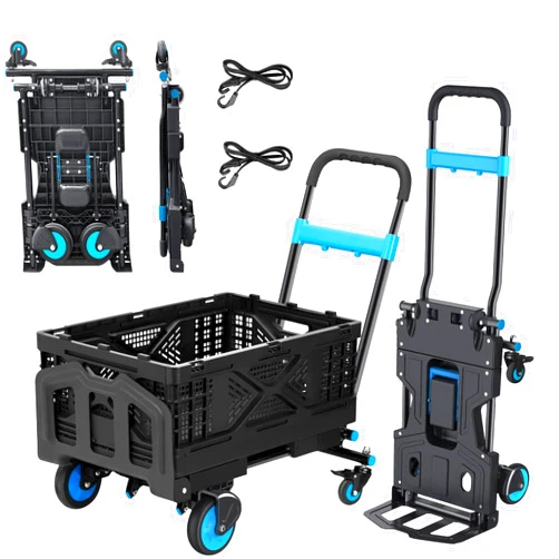 T.Chilyn 2 in 1 Hand Truck Dolly Foldable with Folding Basket, 330LB Capacity Foldable Dolly, Convertible Hand Truck with 3-Gear Retractable Handle, Heavy Duty Hand Truck for Moving, Shopping, Office