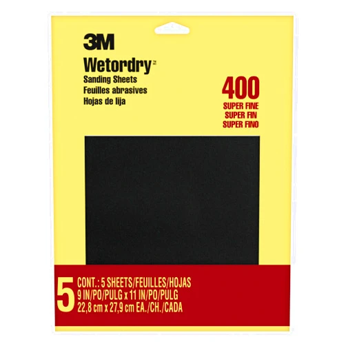 3M Safety 3M Wetordry Sandpaper, 9 in. x 11 in., 400 Grit, 5 Sheets, For Sanding Between Coats of Varnish, Lacquer, Paint & other finishes, Waterproof Paper,Sanding Paper (9085NA)