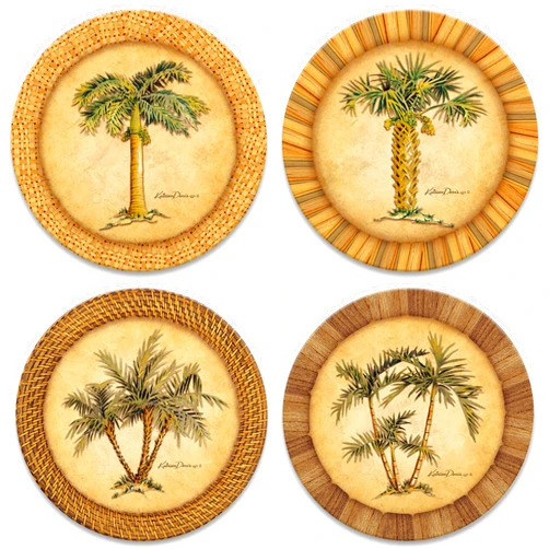 CoasterStone Assortment Absorbent Stone Drink Coasters, Palm Tree, Beige, Brown, Green