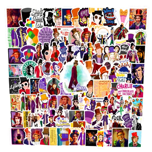 BLCAFEE 124 Pcs Willy Wonka Stickers Graffiti Waterproof Vinyl for Adults for Birthday Party Supplies Decoration Favors for Water Bottles Laptop Suitcase Scrapbooking Choice