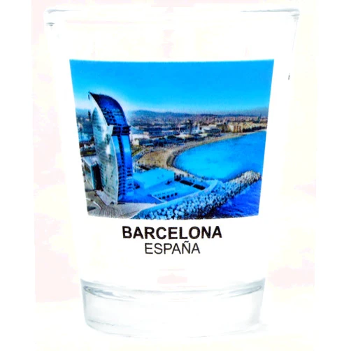 World By Shotglass Barcelona Spain City Panorama Color Photo Shot Glass