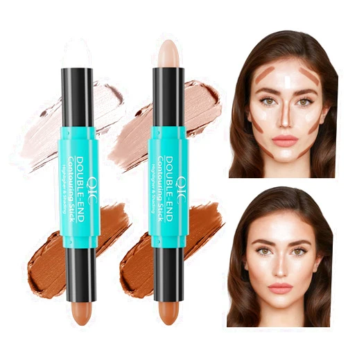 Aaiffey Highlight and Contour Stick,2Pcs Dual-Ended Contouring Highlighting Makeup Stick Set Full Coverage for Face Shaping Highlighter Color Corrector Concealer,Cream Bronzer Pen All Skin Tones(E228)