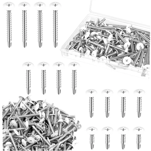 Peryiter White Self Tapping Screws for Metal White Thread Truss Head Screws 8 Fast Self Drilling Sheet for Wire Lath to Metal Studs, Wood Work, 4 Sizes(480 Pcs)