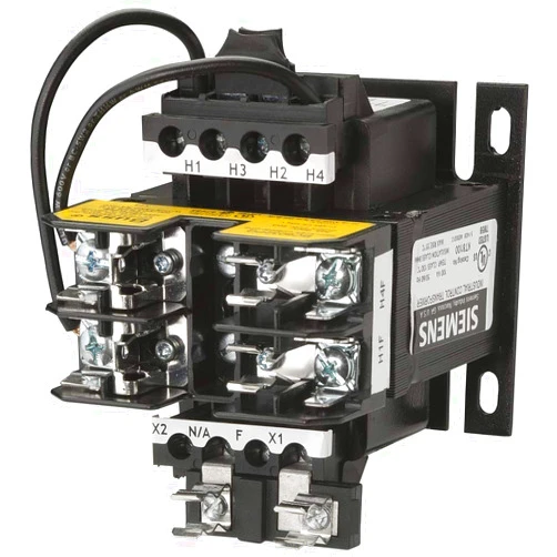SIEMENS Industrial Power Transformer, Domestic, 240 X 480, 230 X 460, 220 X 440 Primary Volts 50/60Hz, 120/115/110 Secondary Volts, 100VA Rating