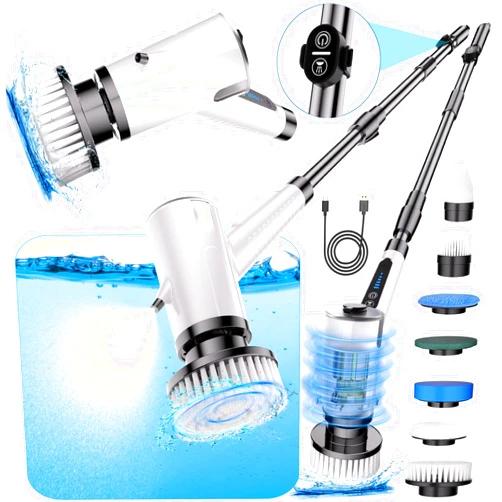 Kolagan Water Spray Electric Spin Scrubber, Upgrade Electric Spin Cordless Tub and Tile Scrubber with Remote Control IPX7 Waterproof 3 Speed Power Spin Scrubbers for Cleaning Bathroom, Floor, Car