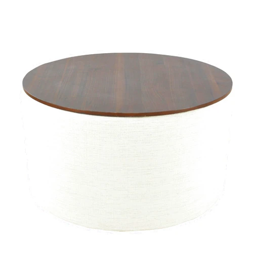 HomePop Modern Fabric Storage Ottoman with Wood Top - Stain-Resistant Cream Woven