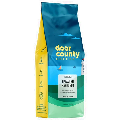 Door County Coffee & Tea Co. Door County Coffee Hawaiian Hazelnut Flavored Coffee |10oz Bag | Ground Coffee Medium Roast |100% Arabica Coffee | Hawaiian Hazelnut