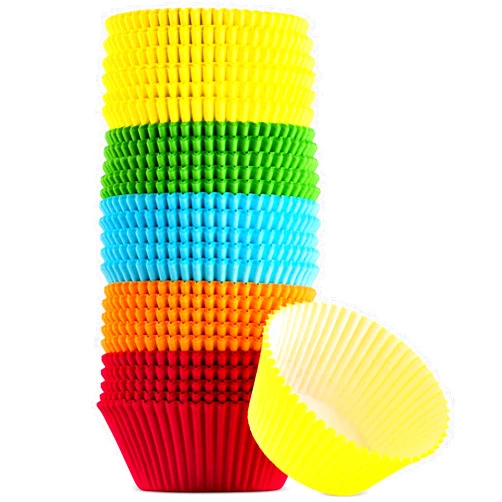 Green Direct Cupcake Liners - Standard Size Cupcake Wrappers to use for Pans or carrier or on stand - Multi bright Colors [Blue - Pink - Yellow - Green - Orange] Paper Baking Cups Pack of 500