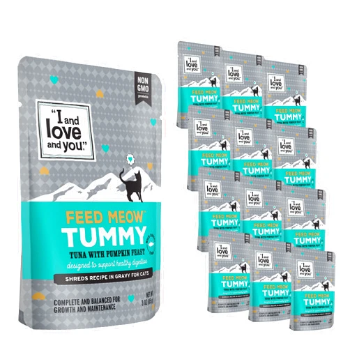 I and love and you Feed Meow Tummy Wet Cat Food - Tuna + Pumpkin - Digestion Support, Grain Free, Shredded, 3oz Pack of 12