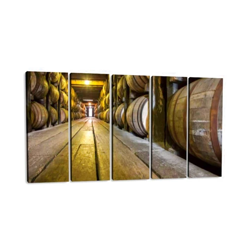 PLWDFPSEJGSLR 5 Panels Art Wall Decor Barrels of Bourbon Whiskey Artwork Modern Canvas Prints Office Bedroom Home Decor Framed Painting Ready to Hang (60inWx32inH)