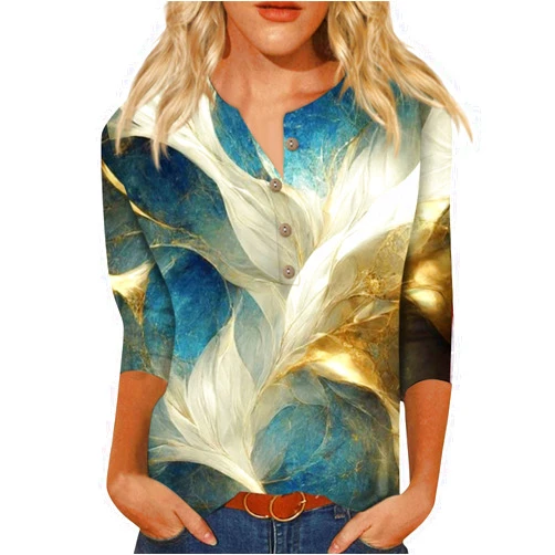 GOFULY 3/4 Sleeve Tops for Women Work Tops Summer Elbow Sleeve Shirt Casual Shirt Button Down Crewneck Tops Trendy