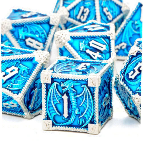 KERWELLSI Metal DND Dice Set, Blue D&D Dice Set, 7 Piece Dungeons and Dragons Dice, D and D Dice, RPG Polyhedral Dice Set with Gift Box, Critical Role Playing Dice D20 D12 D10 D8 D6 D4