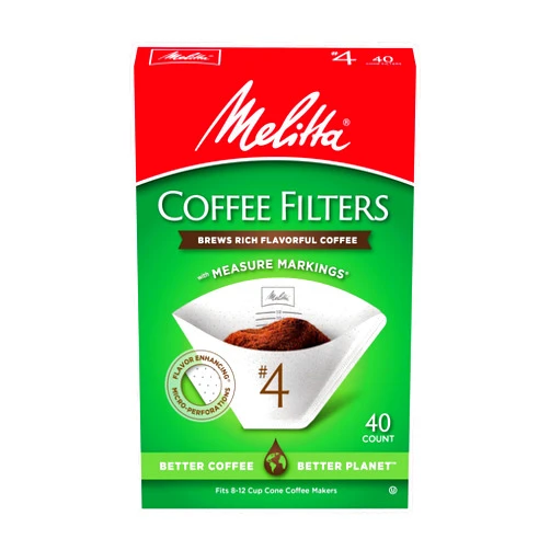 Melitta #4 Cone Coffee Filters, White, 40 Total Filters Count - Packaging May Vary