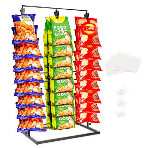Quald Chip Rack Display Stand with 48 Clips, Chip Display Rack for Party, Chip Holder Display for Countertop