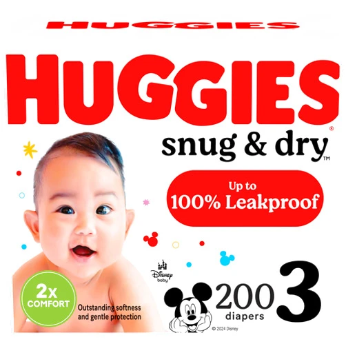 Huggies Size 3 Diapers, Snug & Dry Baby Diapers, Size 3 (16-28 lbs), 200 Count (4 Packs of 50), Packaging May Vary