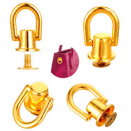 Bewudy 20 Pieces D Rings for Purse, Purse Strap Hardware, Screw Rivets for Leather Crafting, D Ring Stud Rivets Post Head Buttons for DIY Wallet Leather Collar Belt Handbag Shoes(Gold)