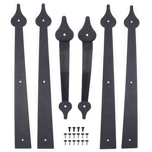 WINSOON Decorative Metal Garage Door Hardware Screw in Carriage House Accents Dummy Hinges Handles Black Steel Barn Gate Garage Decor