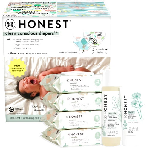 The Honest Company Gender Neutral Newborn Essentials Bundle | Naturally Derived, Hypoallergenic, Fragrance Free Baby Essentials for Sensitive Skin | Diapers, Wipes, Personal Care