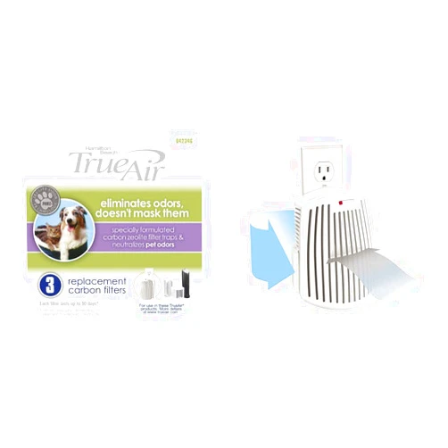 Hamilton Beach TrueAir Replacement Carbon Filter, 3-Pack (04234G) TrueAir Plug-Mount Odor Eliminator with Carbon Filter + Green Mountain Scent Cartridge, On/Off Fan (04530GM)