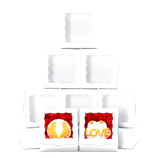 XINHPKGG 100pcs Cookie Boxes 4x4x2 Inch: Bakery Boxes with Window Dessert Treat Boxes Chocolate Covered Strawberries Boxes for Christmas Valentine's Mother's Day