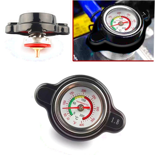 Fluher 1 PC 1.8 Bar Motorcycle High Pressure Radiator Cap with Temperature Gauge, Metal Vehicle Tank Cap Accessories, Universal SUV Temperature Measure Tool for Motorcycle Truck ATV (Black)
