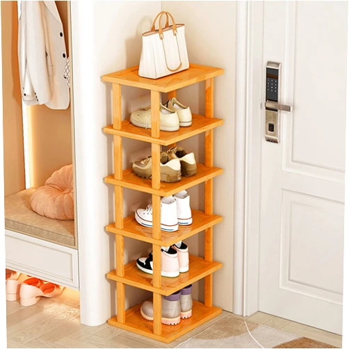 Vermon 6 Tiers Vertical Shoe Rack,Bamboo Narrow Shoe Rack,Space Saving Corner Shoe Shelf,Tall Shoe Tower,Free Standing for Entryway,No-Tool Assembly Yellow