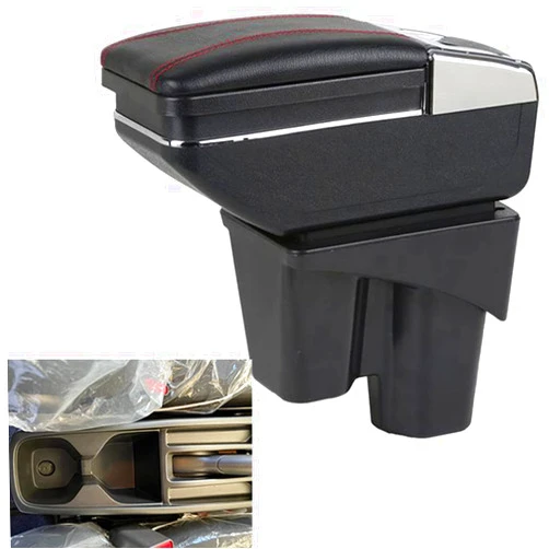 SZSS-CAR Leather Car Center Console Armrest Box Compatible with Honda City 1.5L 2015 2016 2017 2018 2019 2020 2021 Armrests Storage Box (Black)