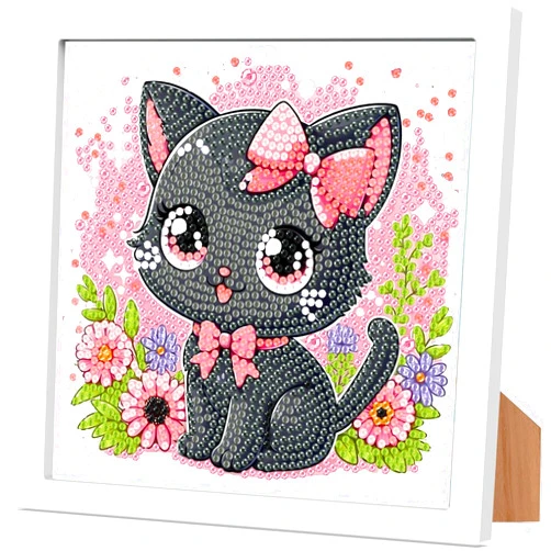 Arttoplus Cat Diamond Art Kits for Kids with Frame-Cat Diamond Art for Kids Ages 4-8-12 with Frame,Animals Diamond Painting Kits for Kids for Gift Home Wall Decoration(7x7inch)