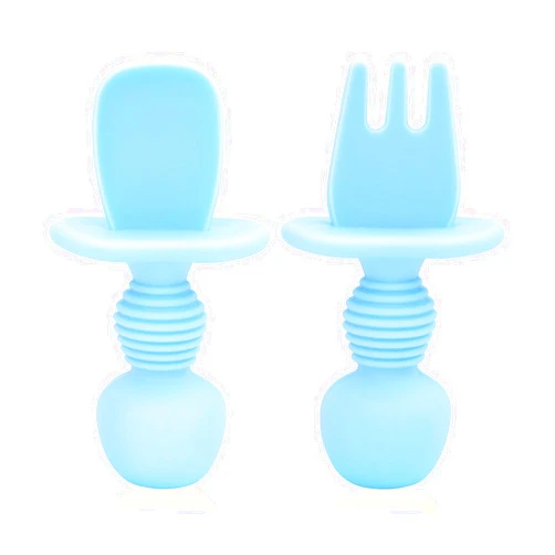 Guffo Silicone Baby Spoons and Fork Feeding Set - BPA-Free Anti-Choke First Stage Self Feeding Utensils for Baby Led Weaning Ages 6 Months
