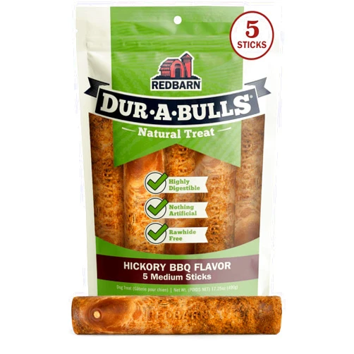 Redbarn Pet Products Redbarn Natural Dur-A-Bulls Treats for Dogs - 5 Medium Sticks - Hickory Flavor - Made in USA Long Lasting 100% Digestible No Artificial Ingredients or Plastic