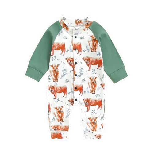SAYOO Baby Boy Girl Farm Clothes Animals Chicken Cow Print Romper Jumpsuit Newborn Coming Home Outfit Country Western Stuff