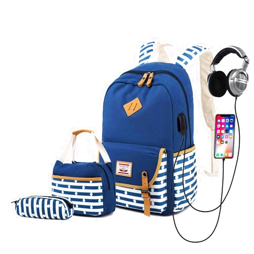 Delapuy Canvas Waterproof Backpack for College Girls Women USB Charging Port Fits 14
