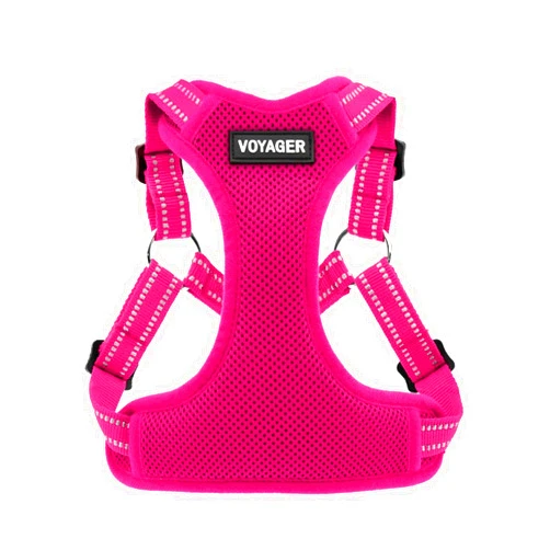 Best Pet Supplies Voyager Mesh Dog Breathable Harness Reflective Stitching, All Weather Adjustable for Walking Training, or Running - Heavy Duty & Durable, Harness (Fuchsia), M