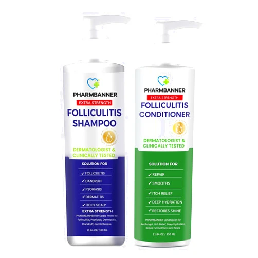 PHARMBANNER Anti-Fungal Shampoo and Conditioner Set – Tea Tree & Argan Oil for Folliculitis, Seborrheic Dermatitis, Scalp Psoriasis – Relieves Itchy, Flaky, Dry Scalp – Sulfate & Paraben Free