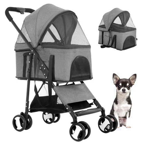 BestPet Pet Stroller Premium 3-in-1 Multifunction Jogger Stroller for Medium Small Dogs Cats Folding Lightweight for Travel with Detachable Carrier,Grey