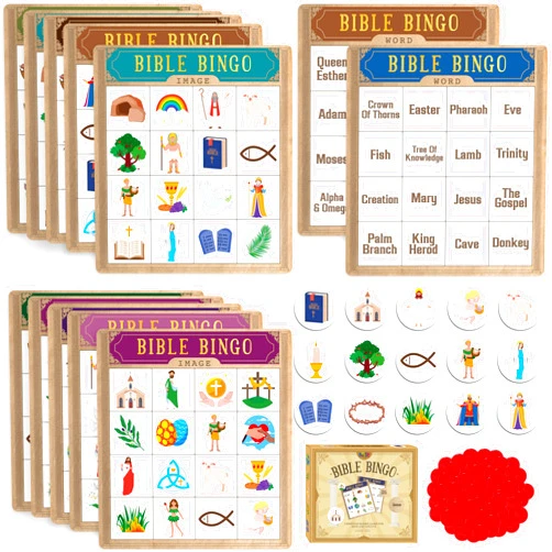 SpriteGru Bible Bingo Game, Multiple Players Bingo Game for Christian, Bible School Kids Christian Sunday Church
