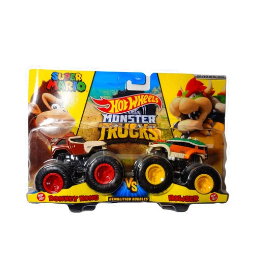 Die Cast Hotwheels Monster Trucks Donkey Kong vs Bowser - 2021 Demolition Doubles (1:64 Scale Double Pack)