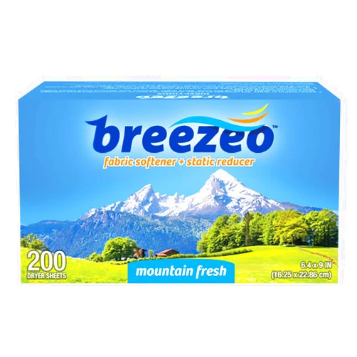 Breezeo Fabric Softener Dryer Sheets, Mountain Fresh, 200 Count