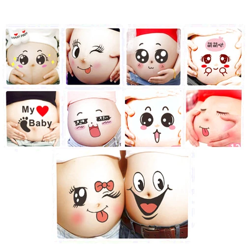 Nirbffo Cute Cartoon Big Eyes Expression Pregnant Facial Photographs Belly Sticker Memento Photo Prop 10 Pieces/Set