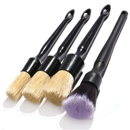 YAKANEY Car Detailing Brush Soft Boars Hair, 4PCS Auto Detail Dust Brushes, Perfect for Washing Dusting Automotive Interior Upholstery Interior Emblems, Air Vent, Vehicle Seat, Cleaning Exterior Grille Wheel